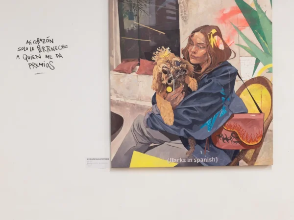 Pintura figurativa de Jazzy Dope en rojos intensos sobre fondo claro. Obra "Mi corazón".